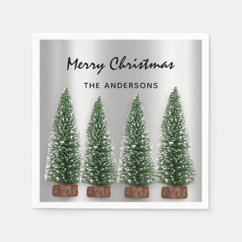 Holidays Merry Christmas Family Green Trees Gray Napkins