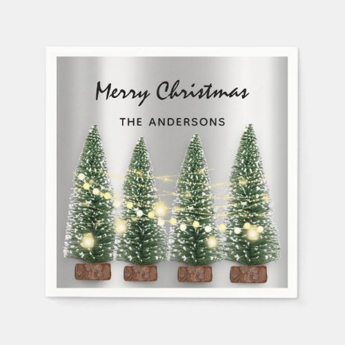 Holidays Merry Christmas Family Green Trees Gray Napkins