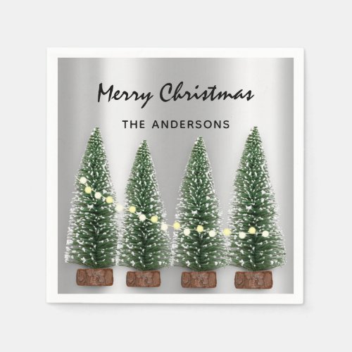 Holidays Merry Christmas Family Green Trees Gray Napkins