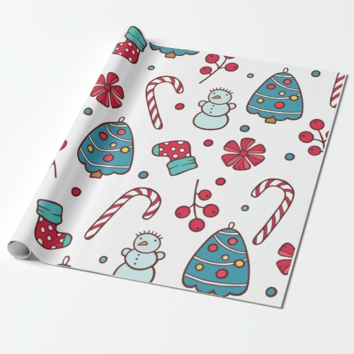 Holidays Merry Christmass SnowMan Red Blue Wrapping Paper