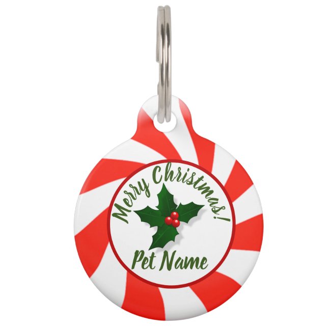Holidays Mint Candy Custom Pet ID Tag (Front)
