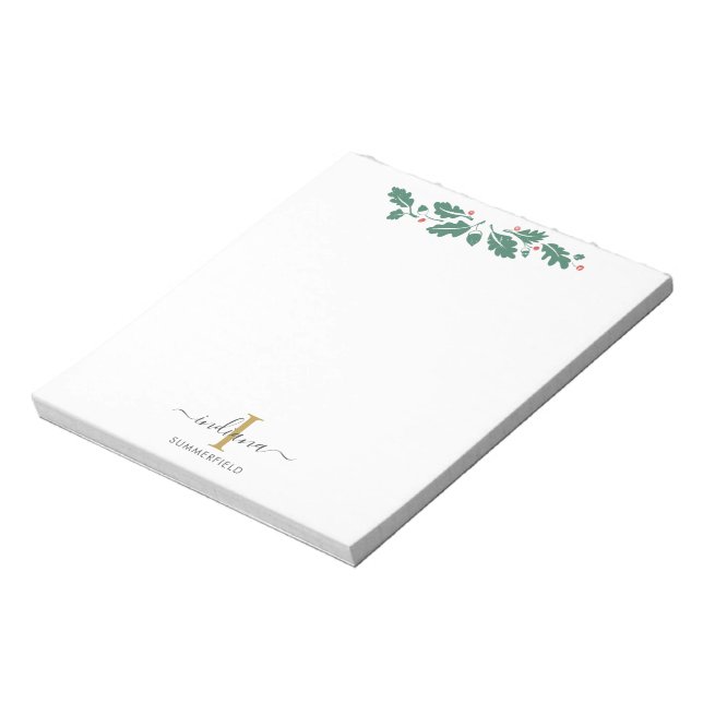 Holidays Monogram Script Name Botanical Notepad (Rotated)