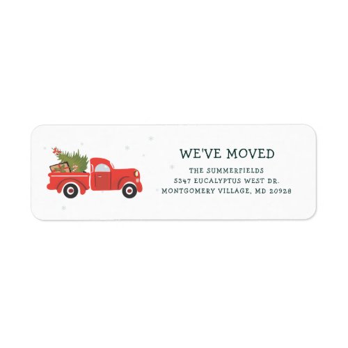 Holidays Moving Christmas Red Truck Return Address Label