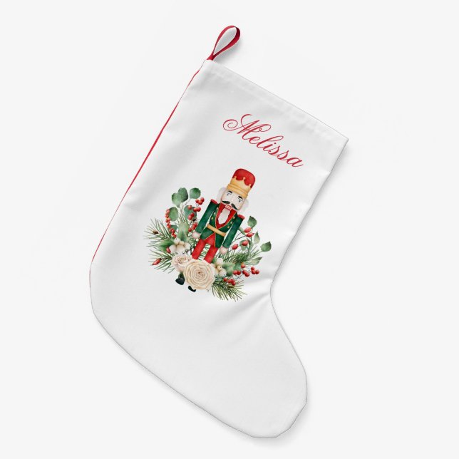 Holidays Nutcracker Greenery Script Small Christmas Stocking (Front (Hanging))