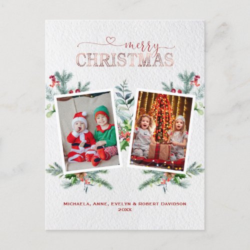 Holidays Photo Collage Merry Christmas Calligraphy Holiday Postcard