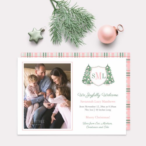 Holidays Pink Chinoiserie Welcome Baby Girl Photo Announcement