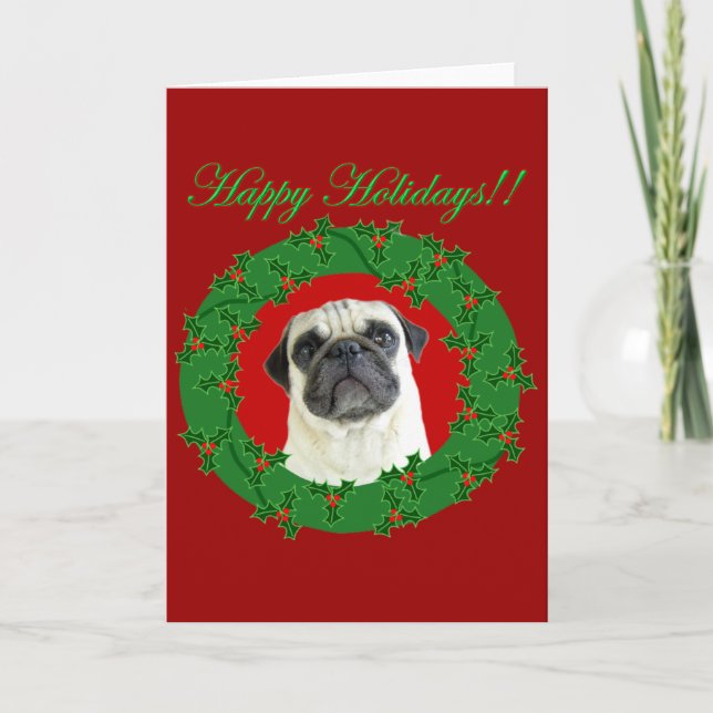 Holidays pug greeting card (Front)