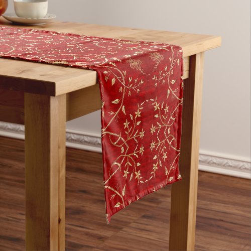 Holidays Red Gold French Embroidery Table Runner