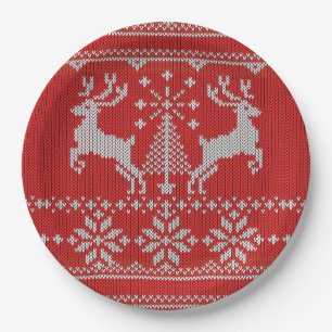 Holidays Red Knit Ugly Christmas Sweater Ho Deer Paper Plates