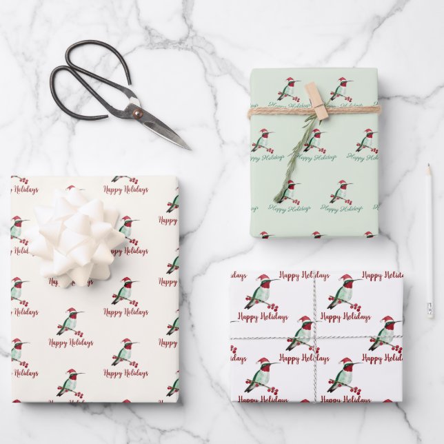 Holidays Ruby-throated Hummingbird Wrapping Paper Sheets (Front)