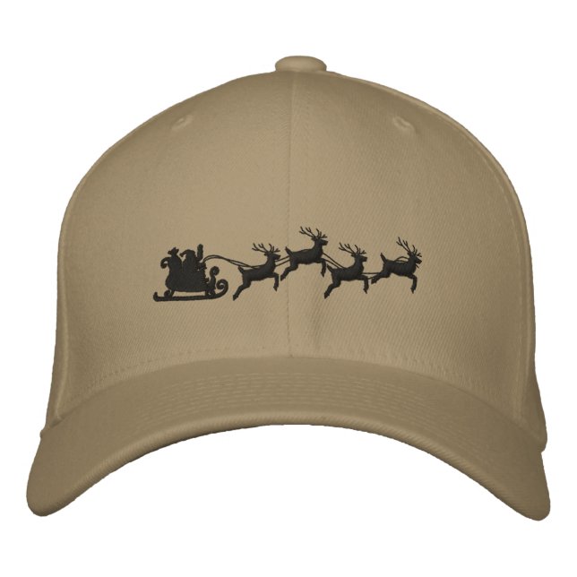 Holidays Santa Sleigh Ride Scene Embroidery Embroidered Baseball Cap (Front)