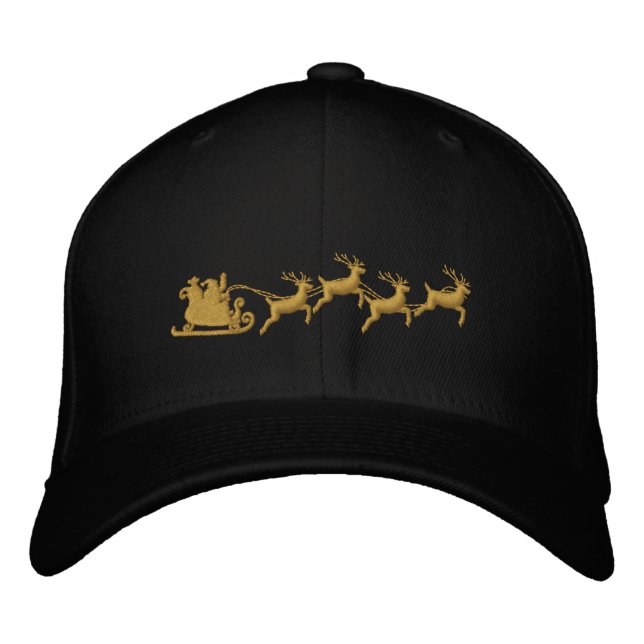Holidays Santa Sleigh Ride Scene Embroidery Embroidered Baseball Hat (Front)