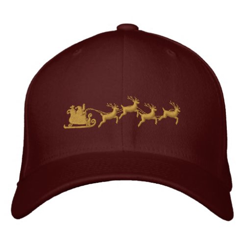 Holidays Santa Sleigh Ride Scene Embroidery Embroidered Baseball Hat