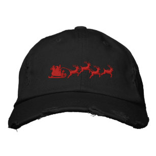 Holidays Santa Sleigh Ride Scene Embroidery Embroidered Baseball Hat