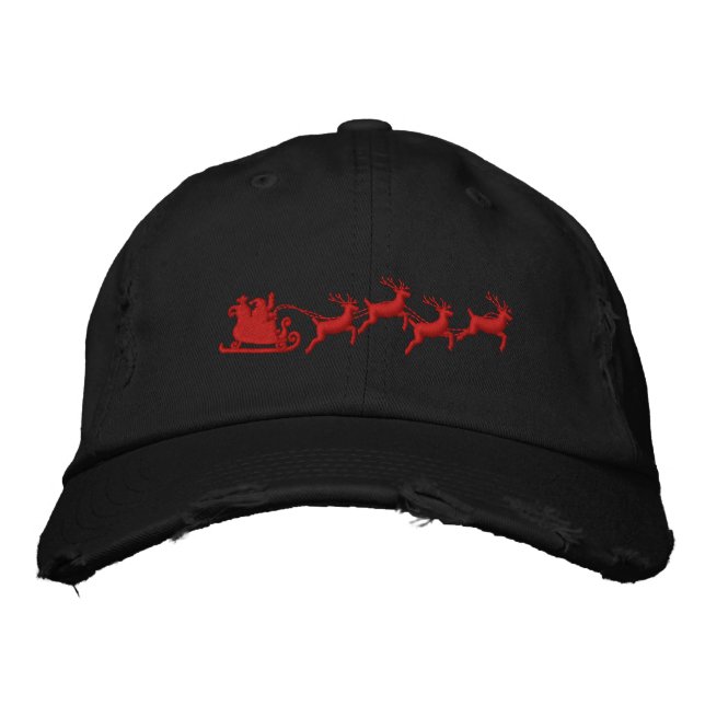 Holidays Santa Sleigh Ride Scene Embroidery Embroidered Baseball Hat (Front)