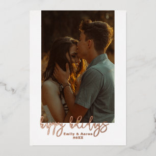 Holidays Script Simple Photo Foil Holiday Card