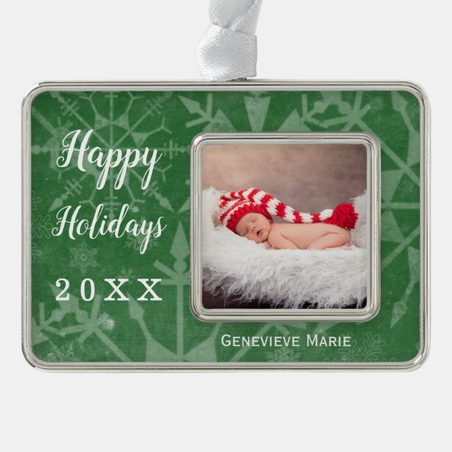 Holidays Snowflake Keepsake Year Photo Christmas Ornament (Front)