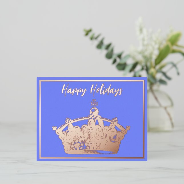 Holidays Vintage Crown Foil Invitation Postcard (Standing Front)