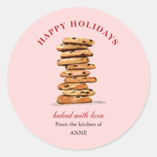 Holidays watercolor Chocolate chip cookie Classic Round Sticker
