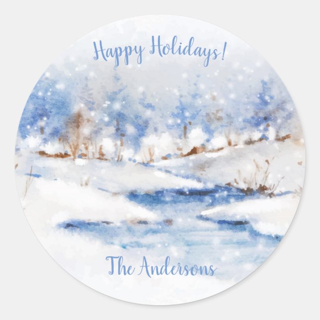 Holidays - WC Winter Scene 3 - Customize Classic Round Sticker (Front)