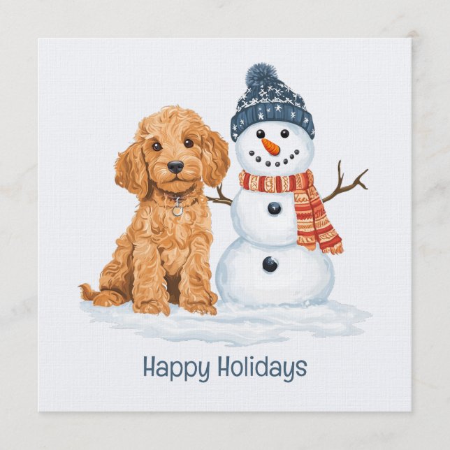 Holidays Winter Goldendoodle Dog Snowman Invitation (Front)