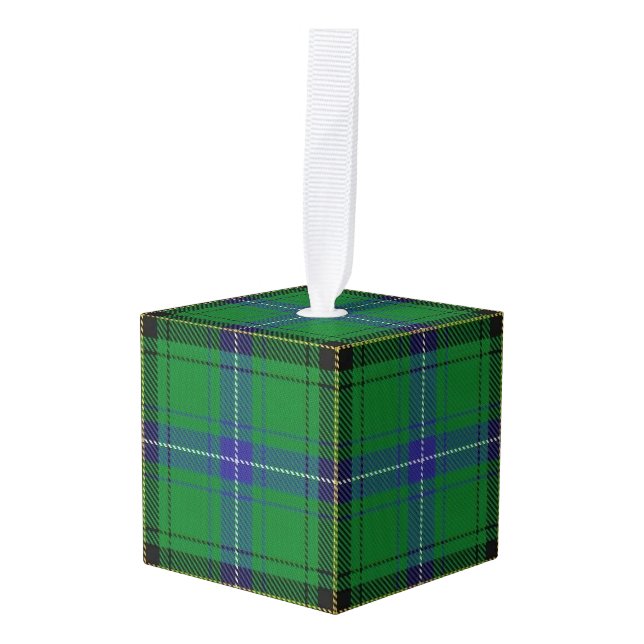 Holidaytime Clan Henderson Tartan Plaid Cube Ornament (Front Angled)