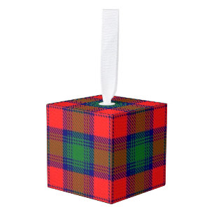 Holidaytime Clan Lindsay Tartan Plaid Cube Ornament