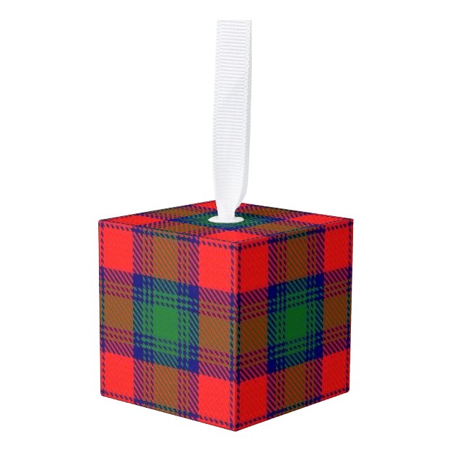 Holidaytime Clan Lindsay Tartan Plaid Cube Ornament (Front Angled)