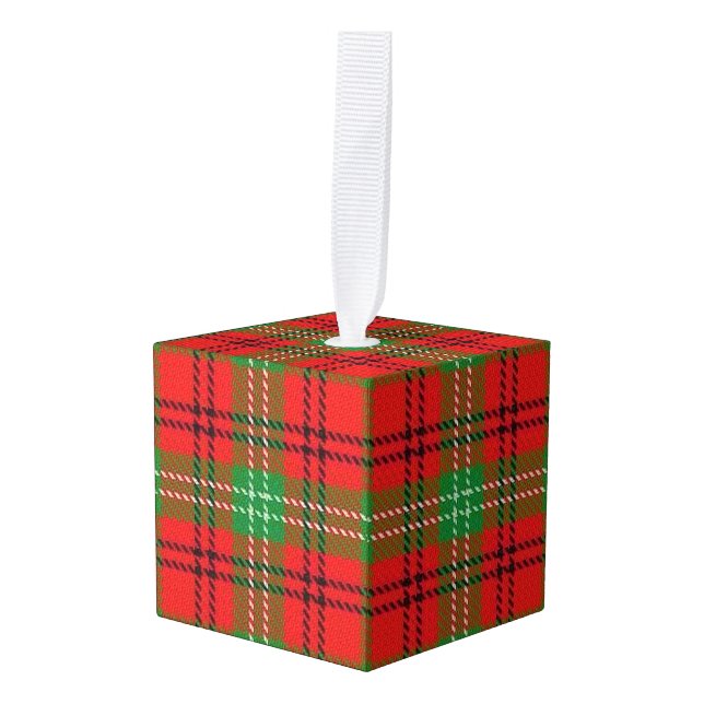 Holidaytime Clan Morrison Tartan Plaid Cube Ornament (Front Angled)