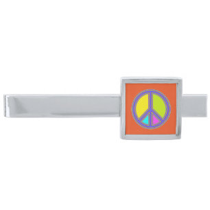 holiES - colorful PEACE sign + your ideas Silver Finish Tie Clip