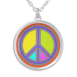 holiES - colorful PEACE sign + your ideas Silver Plated Necklace