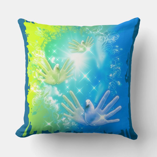 holiES - Flying Hands Pigeons ART Throw Pillow (Front)