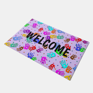 holiES - hands dots colored pattern 1 Doormat