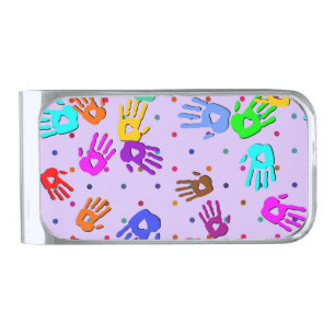 holiES - hands dots colored pattern 1 Silver Finish Money Clip