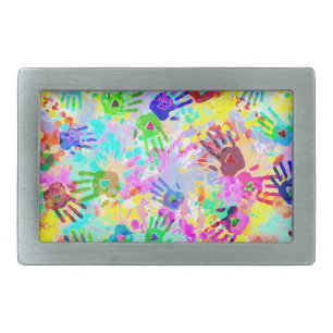 holiES - hands splashes colored grunge pattern 2 Rectangular Belt Buckle