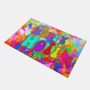 holiES - HAPPY HOLI colored outline flowers 1 Doormat