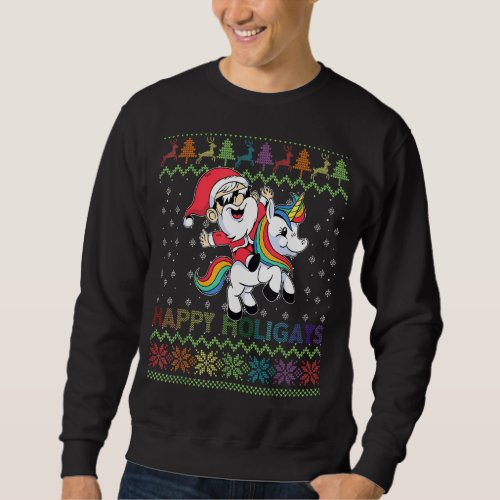 Holigays Gay Christmas Pajamas Santa Riding Unicor Sweatshirt