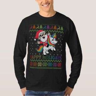 Holigays Gay Christmas Pajamas Santa Riding Unicor T-Shirt