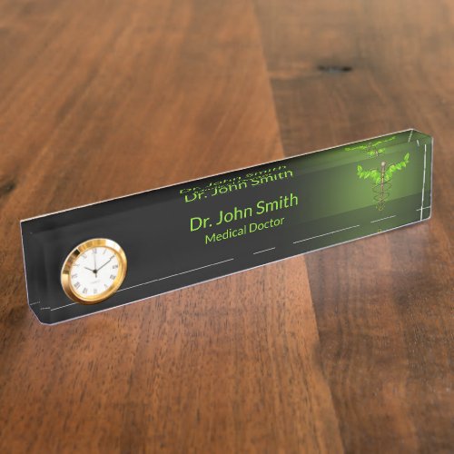  Holistic Alternative Medical Caduceus Green Leave Desk Name Plate