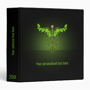 Holistic Alternative Medical Caduceus Green Leaves 3 Ring Binder