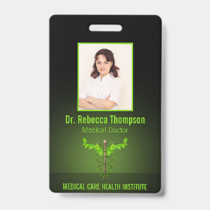 Holistic Alternative Medical Caduceus Green Leaves Badge