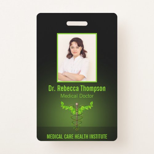 Holistic Alternative Medical Caduceus Green Leaves Badge