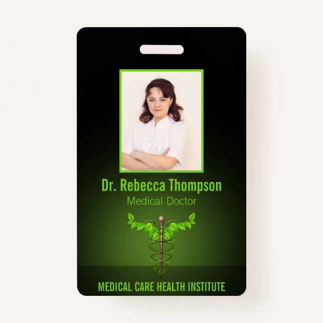 Holistic Alternative Medical Caduceus Green Leaves Badge (Front)