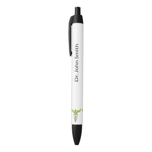 Holistic Alternative Medical Caduceus Green Leaves Black Ink Pen