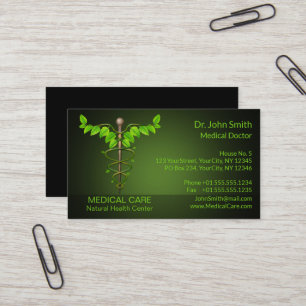 Holistic Alternative Medical Caduceus Green Leaves Business Card