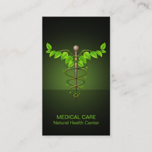 Holistic Alternative Medical Caduceus Green Leaves Business Card