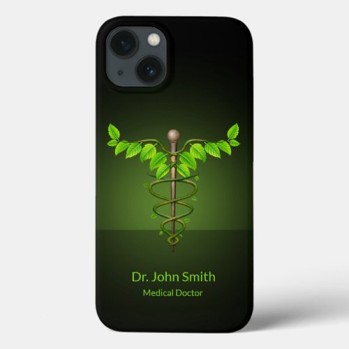 Holistic Alternative Medical Caduceus Green Leaves iPhone 13 Case