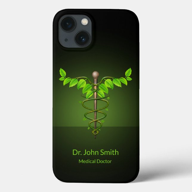 Holistic Alternative Medical Caduceus Green Leaves Case-Mate iPhone Case (Back)