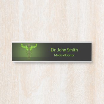 Holistic Alternative Medical Caduceus Green Leaves Door Sign by SorayaShanCollection at Zazzle