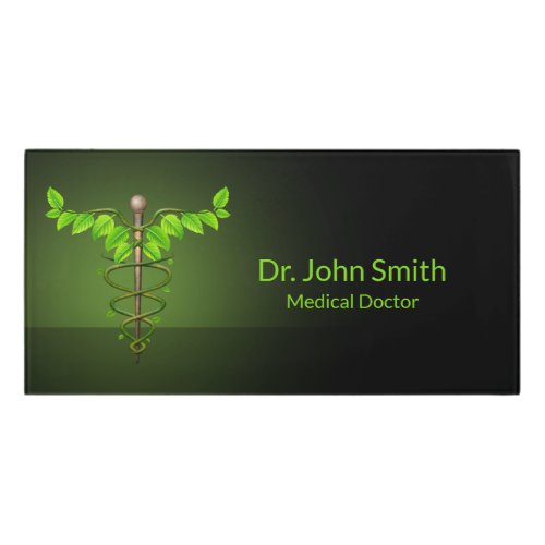 Holistic Alternative Medical Caduceus Green Leaves Door Sign